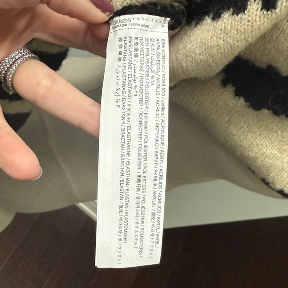 MANGO ZEBRA TEXTURED SWEATER - Sz M Black Ivory Cream Stripe - Picture 9 of 9